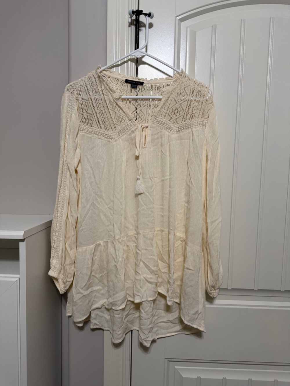 American Eagle Outfitters Cream Crochet Yoke Boho Tunic